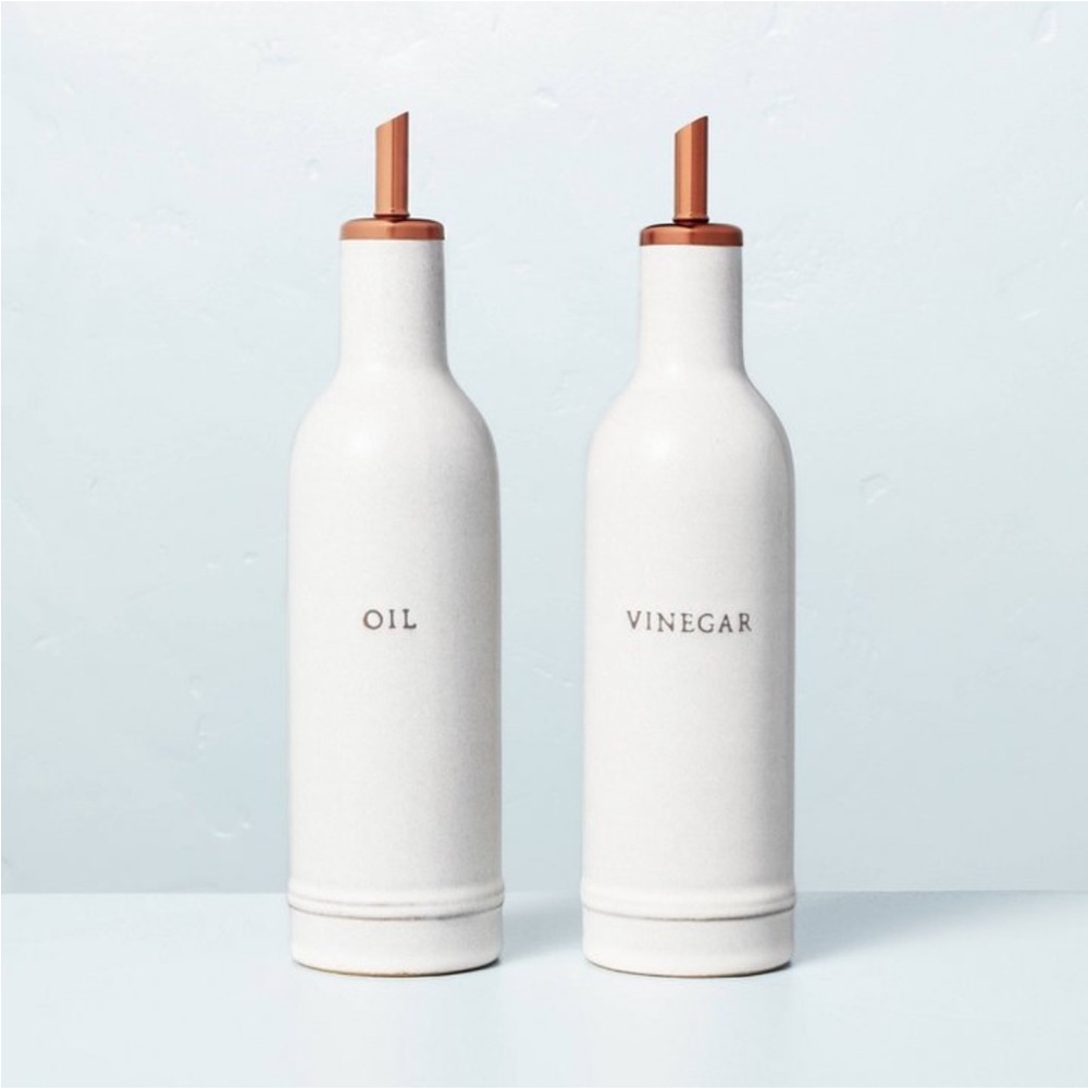 2pc Oil & Vinegar Stoneware Bottle Set Cream/Copper - Hearth & Hand BNIB New